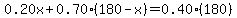 0.20x+%2B+0.70%28180-x%29+=+0.40%28180%29
