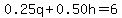 0.25q+%2B+0.50h+=+6.00