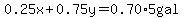 0.25x+%2B+0.75y=+0.70%2A5gal