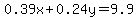0.39x+%2B+0.24y+=+9.9