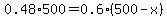 0.48%2A500=0.6%28500-x%29