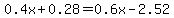 0.4x%2B0.28=0.6x-2.52