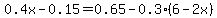0.4x+-0.15+=+0.65+-0.3%286-2x%29