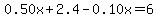 0.50x%2B2.4+-+0.10x+=+6
