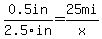 0.5in%2F2.5in=25mi%2Fx