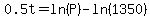 0.5t=ln%28P%29-ln%281350%29