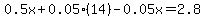 0.5x%2B0.05%2814%29-0.05x+=+2.8