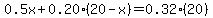 0.5x%2B0.20%2820-x%29+=+0.32%2820%29