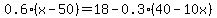 0.6%28x-50%29+=+18-0.3%2840-10x%29