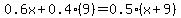 0.6x%2B0.4%289%29=0.5%28x%2B9%29%29