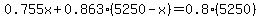 0.755x%2B0.863%285250-x%29+=+0.8%285250%29