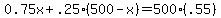 0.75x%2B.25%28500-x%29=500%28.55%29