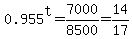 0.955%5Et+=+7000%2F8500+=+14%2F17