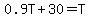 0.9T+%2B+30+=+T