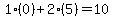 1%2A%280%29%2B2%2A%285%29=10