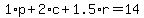 1%2Ap%2B2%2Ac%2B1.5%2Ar=14