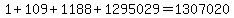 1%2B109%2B1188%2B1295029=+1307020