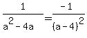 1%2F%28a%5E2-4a%29+=+%28-1%29%2F%28a-4%29%5E2