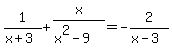 1%2F%28x%2B3%29+%2B+x%2F%28x%5E2-9%29+=+-2%2F%28x-3%29