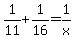 1%2F11+%2B+1%2F16+=+1%2Fx+