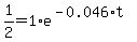 1%2F2=1%2Ae%5E%28-0.046%2At%29