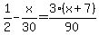 1%2F2-x%2F30=3%28x%2B7%29%2F90