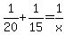 1%2F20+%2B+1%2F15+=+1%2Fx
