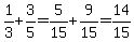 1%2F3+%2B+3%2F5+=+5%2F15+%2B+9%2F15+=+14%2F15