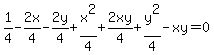 1%2F4-2x%2F4-2y%2F4%2Bx%5E2%2F4%2B2xy%2F4%2By%5E2%2F4-xy=0