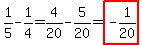 1%2F5-1%2F4=4%2F20-5%2F20=highlight%28-1%2F20%29