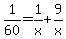 1%2F60=1%2Fx%2B9%2Fx
