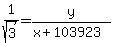 1%2Fsqrt%283%29=y%2F%28x%2B103923%29