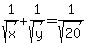 1%2Fsqrt%28x%29%2B1%2Fsqrt%28y%29+=+1%2Fsqrt%2820%29