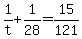 1%2Ft%2B1%2F28=15%2F121