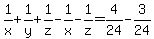 1%2Fx%2B1%2Fy%2B1%2Fz-1%2Fx-1%2Fz=4%2F24-3%2F24