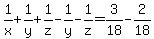 1%2Fx%2B1%2Fy%2B1%2Fz-1%2Fy-1%2Fz=3%2F18-2%2F18