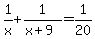 1%2Fx+%2B+1%2F%28x%2B9%29+=+1%2F20