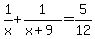 1%2Fx+%2B+1%2F%28x%2B9%29+=+5%2F12