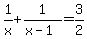 1%2Fx+%2B+1%2F%28x+-+1%29+=+3%2F2
