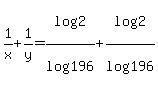 1%2Fx+%2B+1%2Fy=log%282%29%2Flog%28196%29%2Blog%282%29%2Flog%28196%29