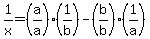 1%2Fx++=+%28a%2Fa%29%281%2Fb%29+-+%28b%2Fb%29%281%2Fa%29