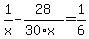1%2Fx+-+28%2F%2830%2Ax%29+=+1%2F6