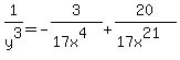1%2Fy%5E3+=+-3%2F%2817x%5E4%29+%2B+20%2F%2817x%5E21%29