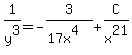 1%2Fy%5E3+=+-3%2F%2817x%5E4%29+%2B+C%2Fx%5E21