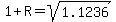 1+%2B+R+=+sqrt%281.1236%29