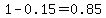 1-0.15=0.85