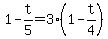 1-t%2F5=3%281-t%2F4%29