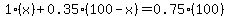 1.00%28x%29%2B0.35%28100-x%29+=+0.75%28100%29