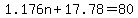 1.176n+%2B+17.78+=+80
