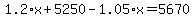 1.2%2Ax+%2B+5250+-+1.05%2Ax+=+5670